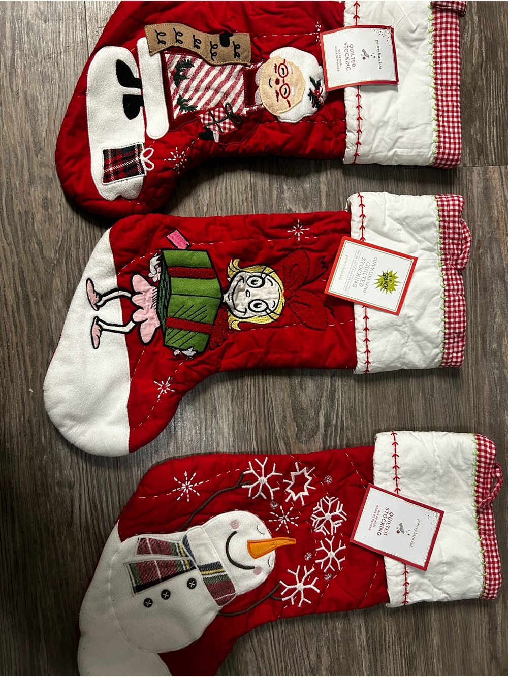 Pottery Barn Red Holiday Character Christmas Stockings - Set of 3 - Picture 2 of 3